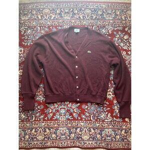 Vintage Izod Lacoste Cardigan Sweater Maroon Mens Size XL Orlon Acrylic 80s USA